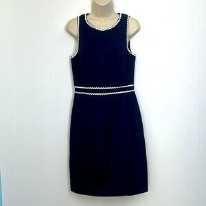 J.Crew - NWT Navy Sleeveless Blue And White Ric Rac Trim Lined Dress Size 6